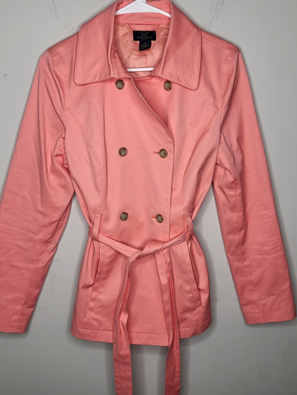 Brooks Brothers 346 Jacket Women's Pink Trench Coat Double Breasted Belt Sz 6